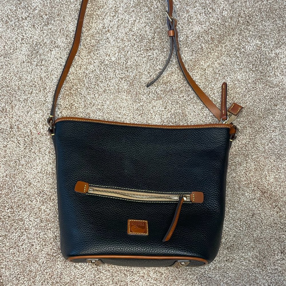Dooney Bourke Black Pebbled Leather Purse with brown trim - Used few times